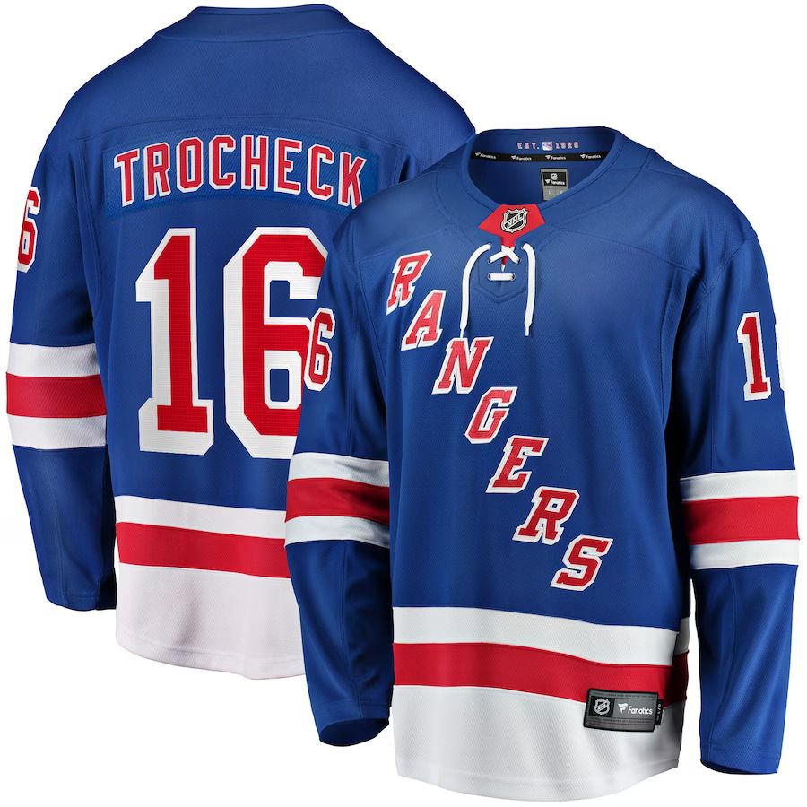 Men New York Rangers #16 Vincent Trocheck Fanatics Branded Blue Home Breakaway Player NHL Jersey